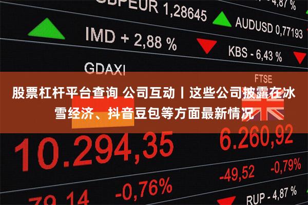 股票杠杆平台查询 公司互动丨这些公司披露在冰雪经济、抖音豆包等方面最新情况